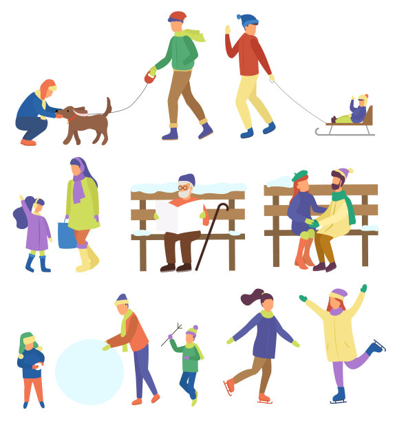 公园的冬季活动，孤立的人物图片下载