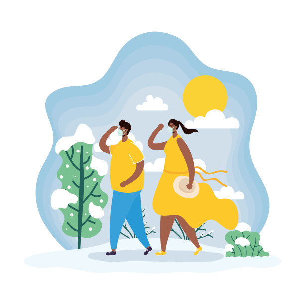 年轻夫妇戴着医用口罩拍摄冬季场景图片下载