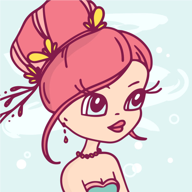 矢量插图的轮廓肖像美丽的女孩与项链和发型在蓝色的背景。图片下载