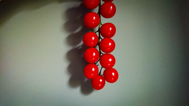 灰墙背景下的一串小樱桃番茄。选择焦点下油画下的风格化照片。图片下载