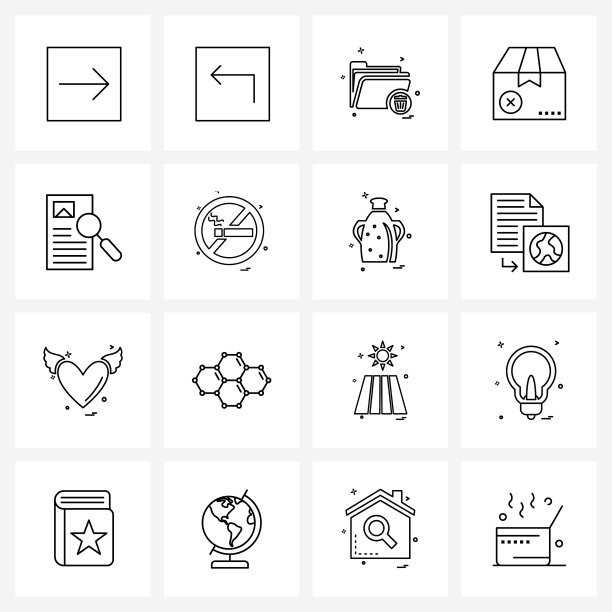 孤立的符号设置16个简单的行图标图片下载