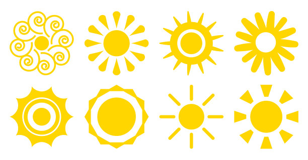 太阳平面图标标识类型夏季网站标识向量集图片下载