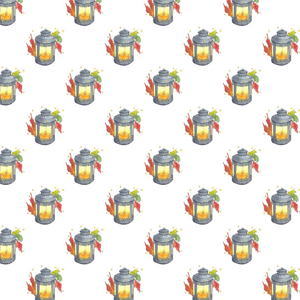 手绘水彩图案与一个秋天的灯笼在一个白色的背景图片下载