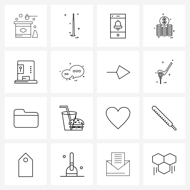 为网页和打印设置16个简单的线条图标图片下载