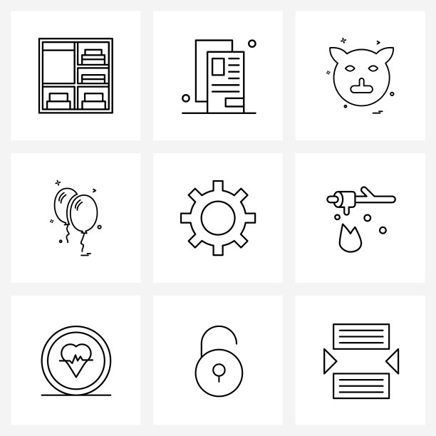 设置9个简单的线条图标为网页和打印这样图片下载