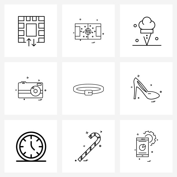 孤立的符号设置9个简单的线条图标图片下载