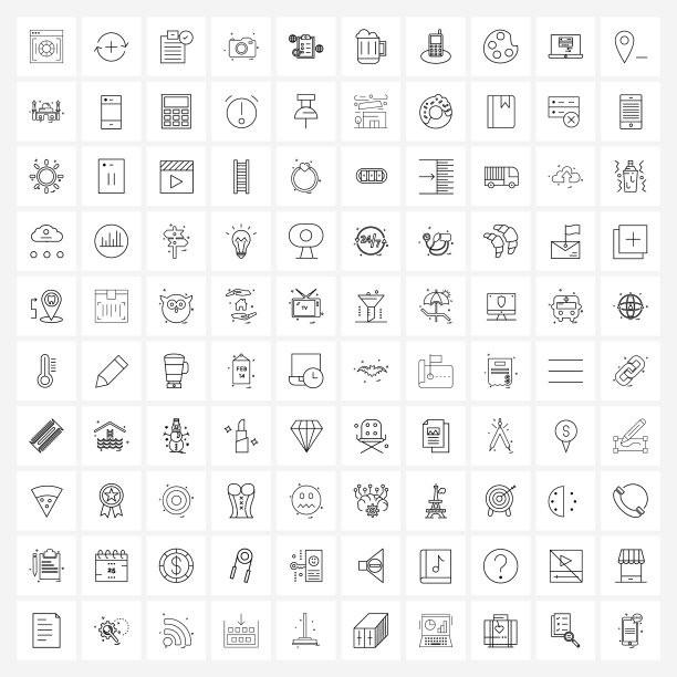 100可编辑的线条图标和现代符号图片下载