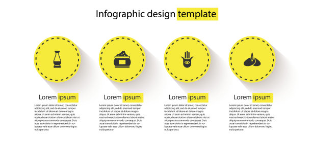 设置印度花瓶，香料，Hamsa手和头饰头巾。业务信息模板。向量图片下载
