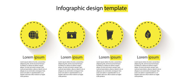 设置全球变暖，汽车电池，垃圾桶和树。业务信息模板。向量图片下载