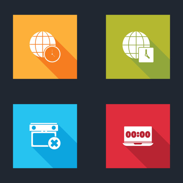 设置世界时间，日历日期删除和时钟上的笔记本电脑图标。向量图片下载