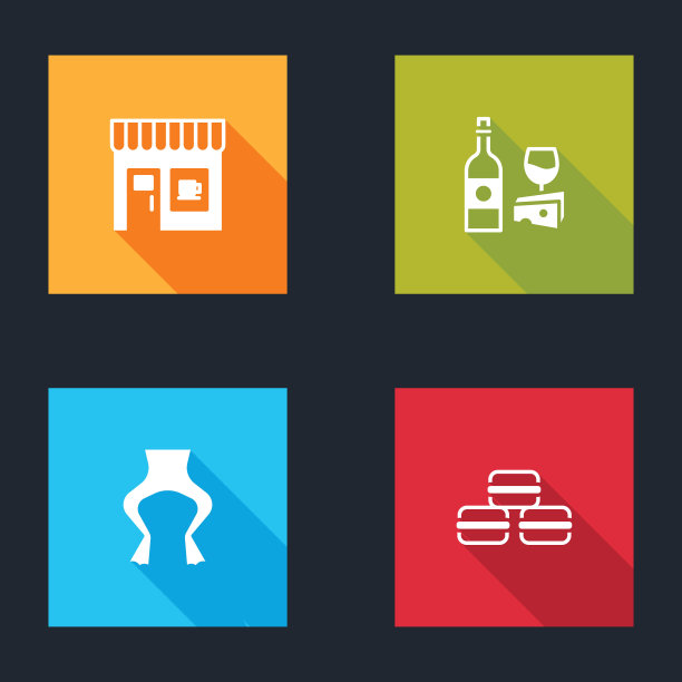 设置咖啡店，红酒与奶酪，青蛙腿和马卡龙饼干图标。向量图片下载