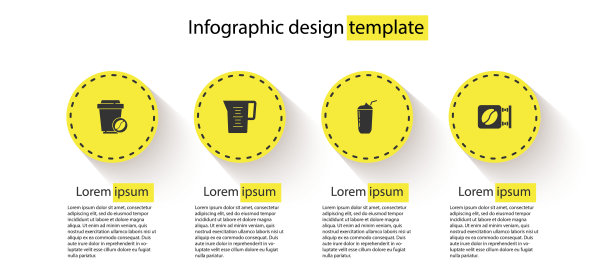 咖啡杯，水壶，水，奶昔和街头招牌咖啡。业务信息模板。向量图片下载