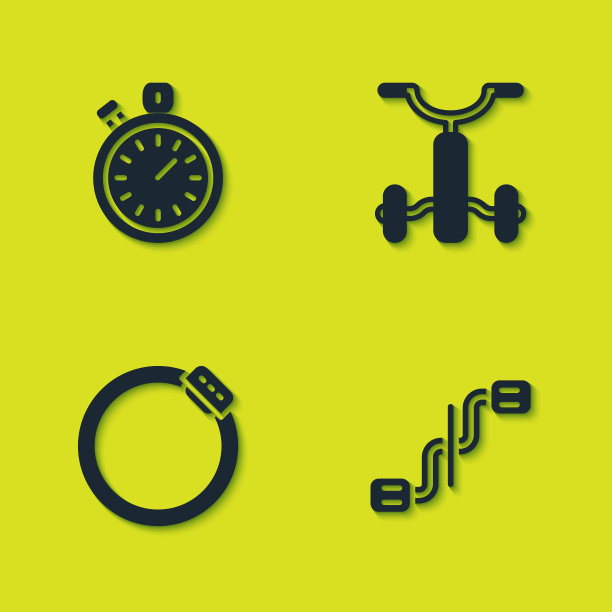 设置秒表，自行车踏板，刹车盘和儿童图标。向量图片下载