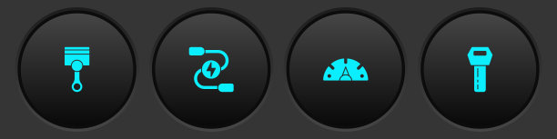 发动机活塞、汽车电瓶跨接线、速度计和带遥控器的钥匙图标（矢量素材）图片下载