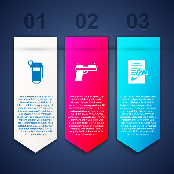 设置手雷，手枪或枪和请愿。业务信息模板。向量图片下载