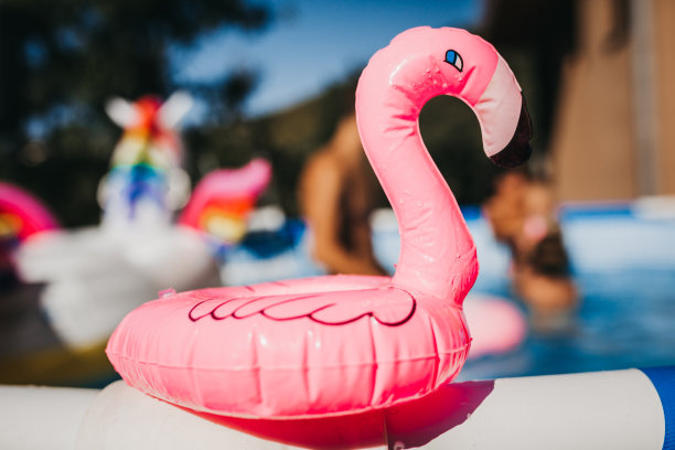 美丽的家庭在游泳池里玩得开心图片下载