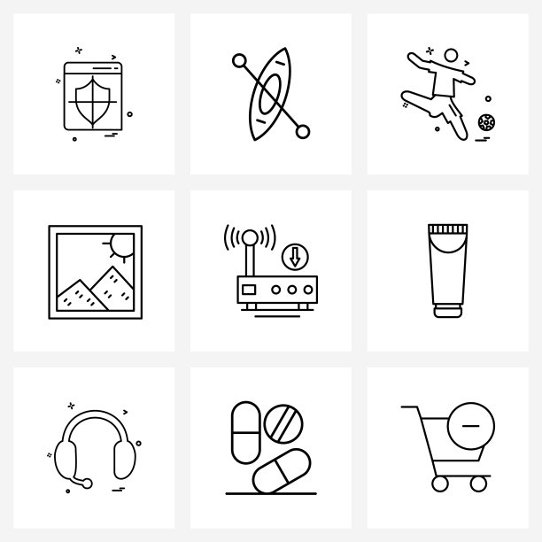 移动用户界面线图标设置9个现代象形图图片下载