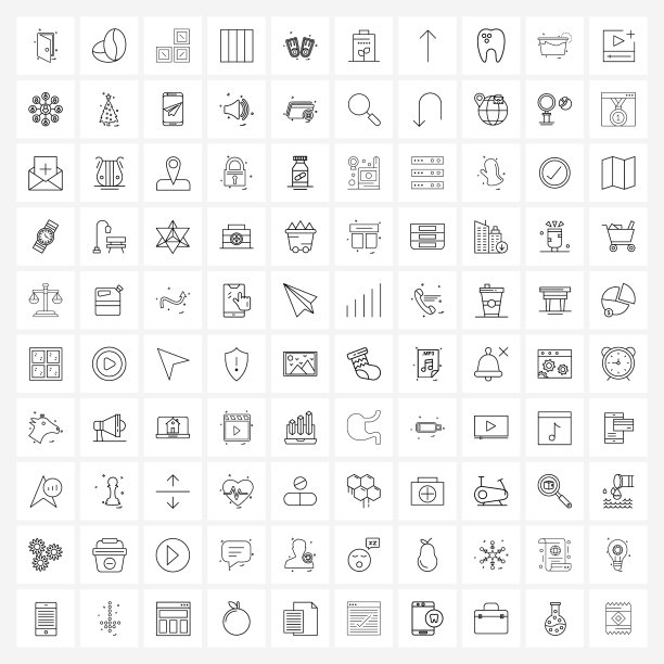 100个网络和移动水果的通用线图标图片下载