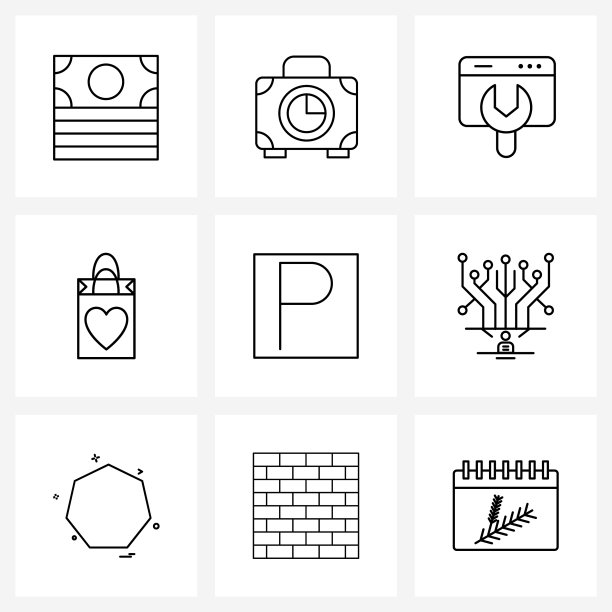 设置9个简单的线条图标交通标志web图片下载