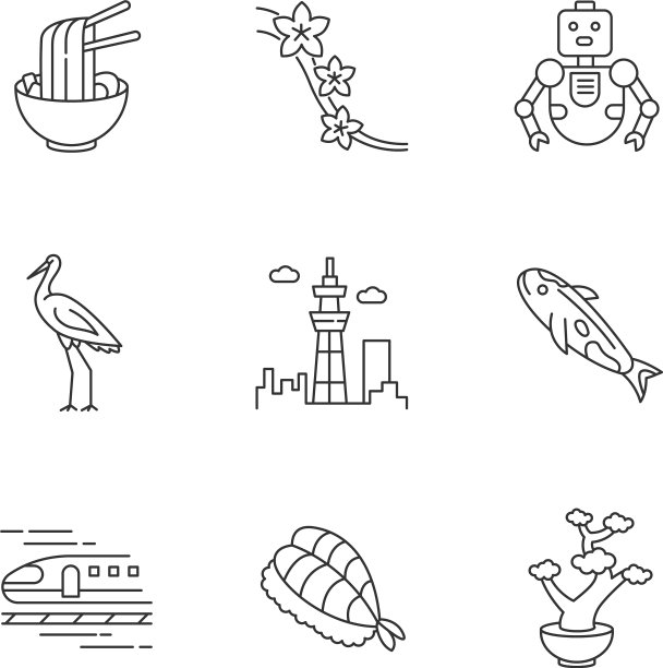 日本像素完美线性图标拉面套餐图片下载