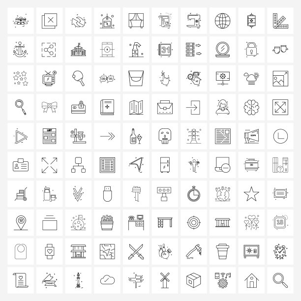 100可编辑的线条图标和现代符号标签图片下载