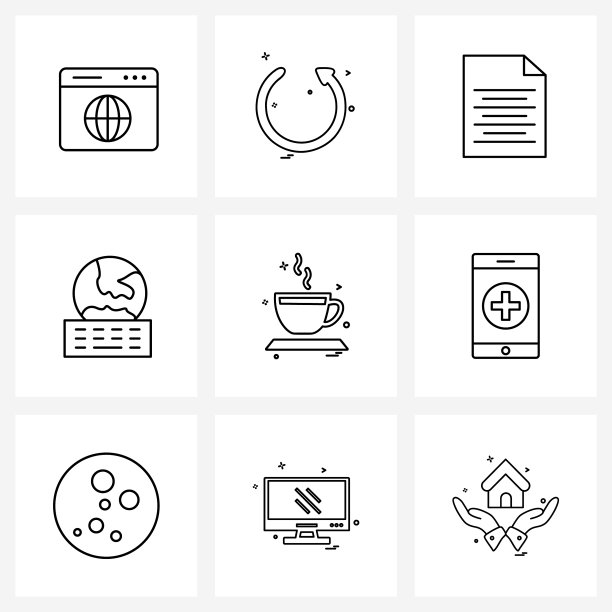 SEO相关的9个线性图标标志和符号图片下载
