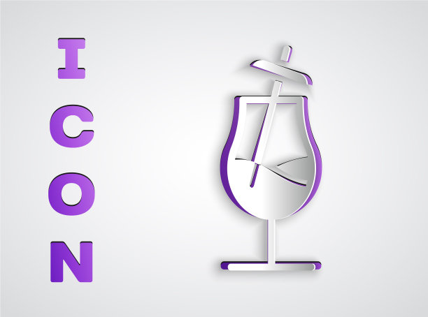 剪纸鸡尾酒图标孤立在灰色图片下载