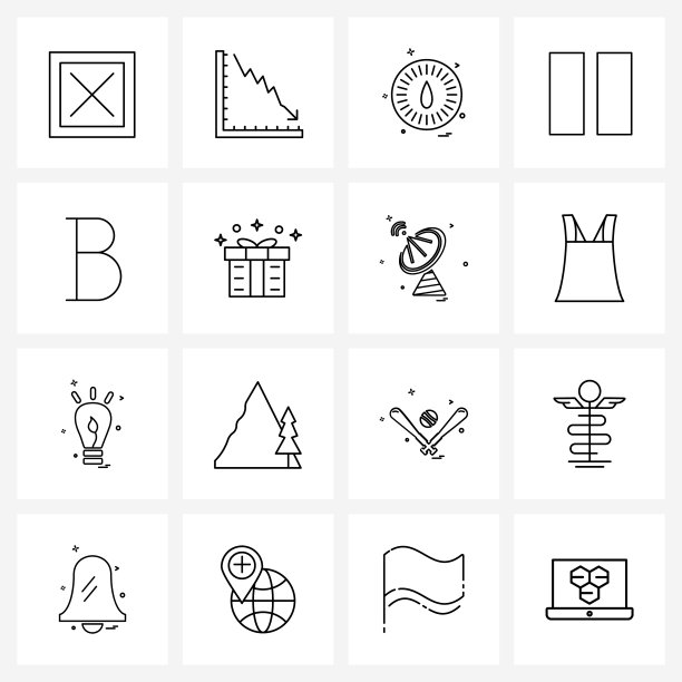 16个通用线条图标像素完美符号图片下载