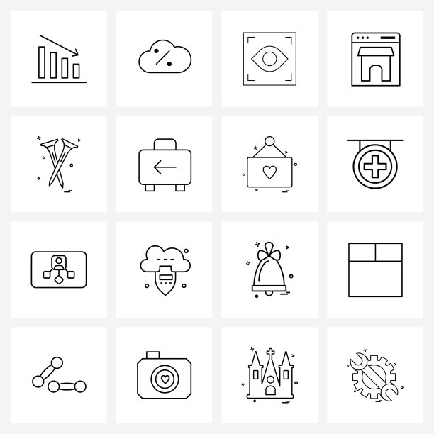 为网页和打印设置16个简单的线条图标图片下载