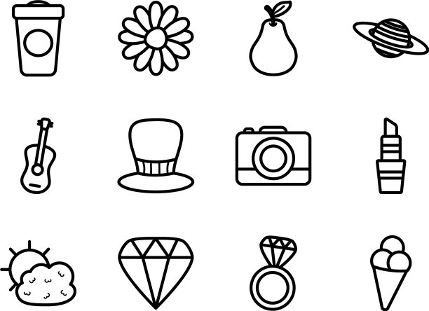 花和东西的图标设置在白色的背景图片下载