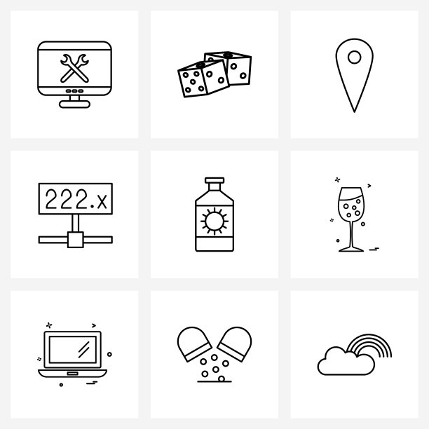 9个可编辑线条图标和现代符号饮料图片下载