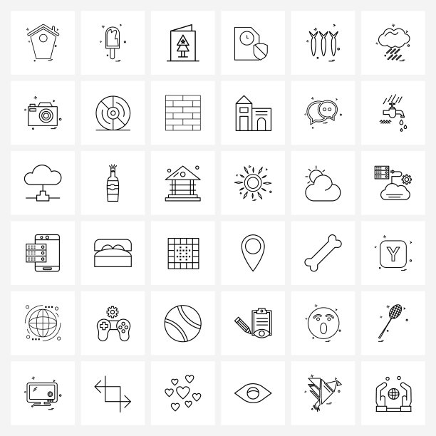 为网页和打印设置36个简单的线条图标图片下载