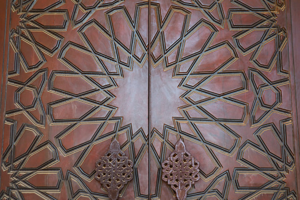 美丽的阿拉伯图案的清真寺木门麦纳麦，在巴林的历史地点图片下载