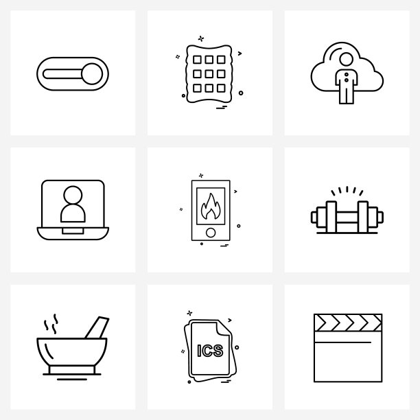 设置9个简单的线条图标为网页和打印这样图片下载