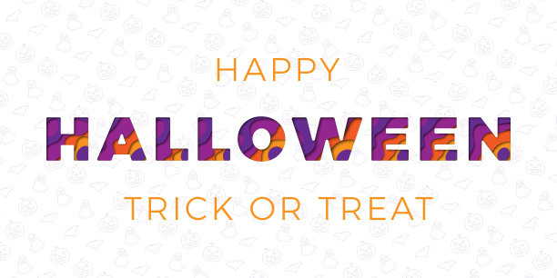 万圣节快乐横幅布局设计。矢量插图与排版充满抽象的纸切割层图片下载