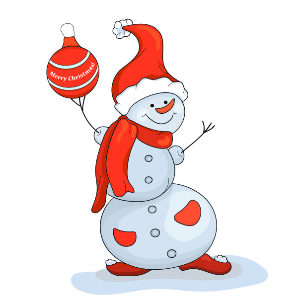 跳舞的雪人与圣诞球和碑文圣诞快乐。图片下载