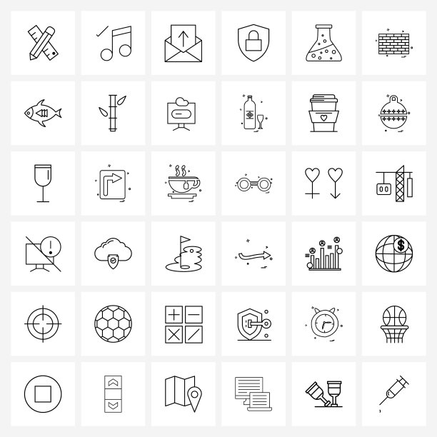 为网页和打印设置36个简单的线条图标图片下载