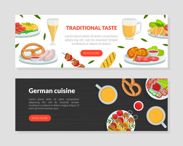 采购产品德国菜着陆页面模板，传统口味，啤酒节啤酒节网站矢量插图图片下载