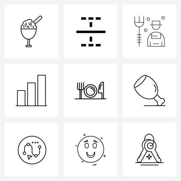 孤立的符号设置9个简单的线条图标图片下载