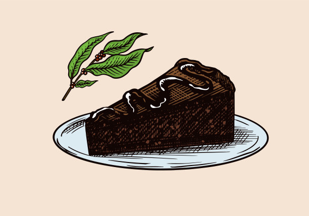 利口酒甜点。巧克力蛋糕。雕刻手绘复古素描。木刻风格。矢量插图菜单或海报图片下载