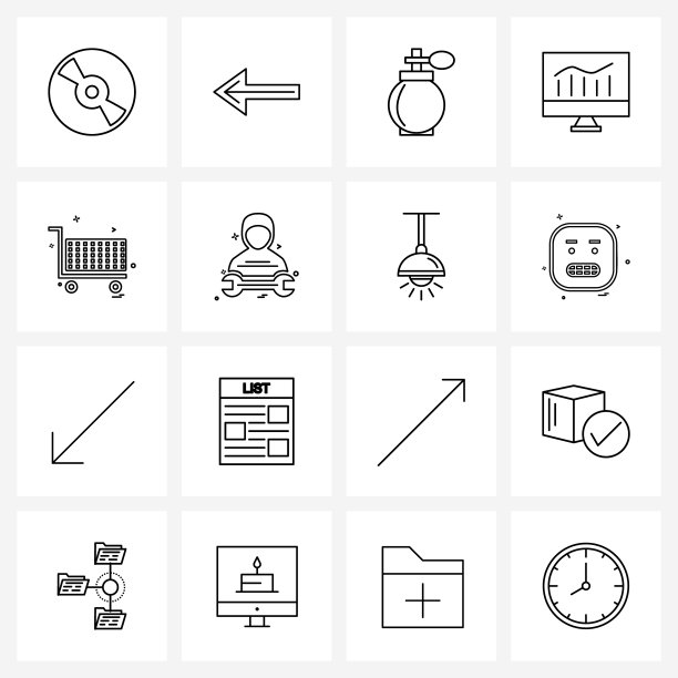 设置16个简单的行图标商务计算机图片下载