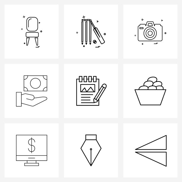 UI设置9个基本线图标金钱财务图片下载