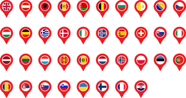 在平面中设置标志欧洲位置标签图片下载