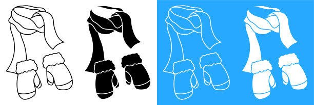 冬天暖和的围巾和针织羊毛手套。冬天穿的衣服。照顾儿童健康。矢量图标图片下载