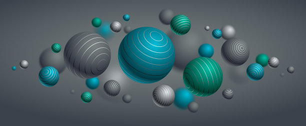 抽象球体矢量背景，组成飞行球装饰线，3D混合逼真的球体，逼真的景深效果。图片下载
