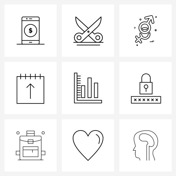 设置9个简单的线条图标为网页和打印这样图片下载