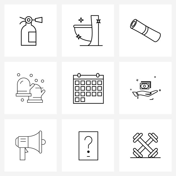 通用符号9现代线条图标事件图片下载