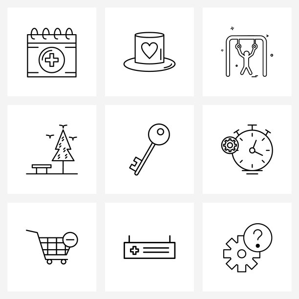 通用符号9现代线条图标键图片下载