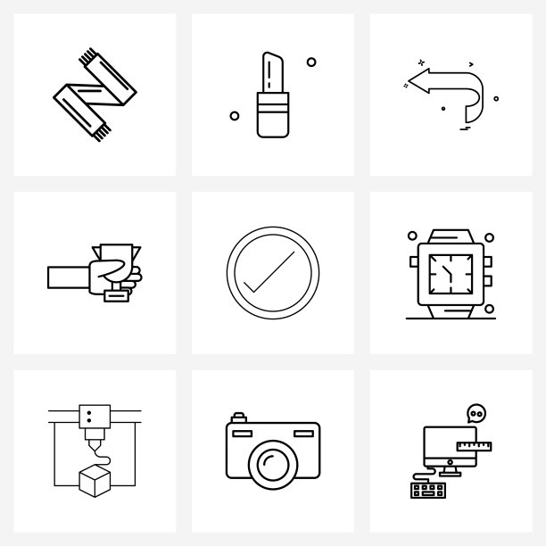 孤立的符号设置9个简单的线条图标图片下载