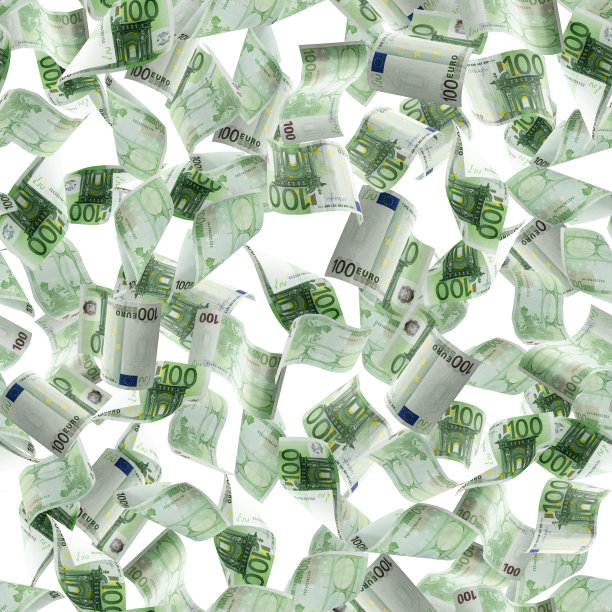货币无缝下跌模式。钞票落在白色背景上孤立的纹理。图片下载